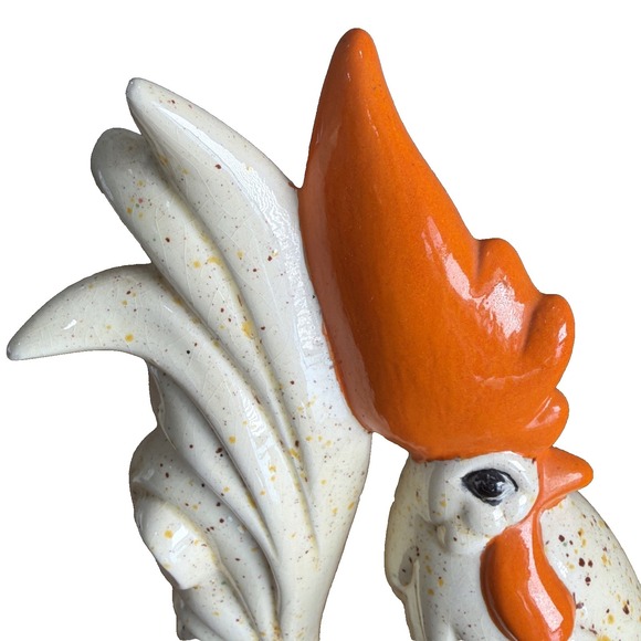 Pair Of 12" Tall Cream/yellow/orange Speckle MCM Rooster And Hen (hen Damaged) - Picture 2 of 16